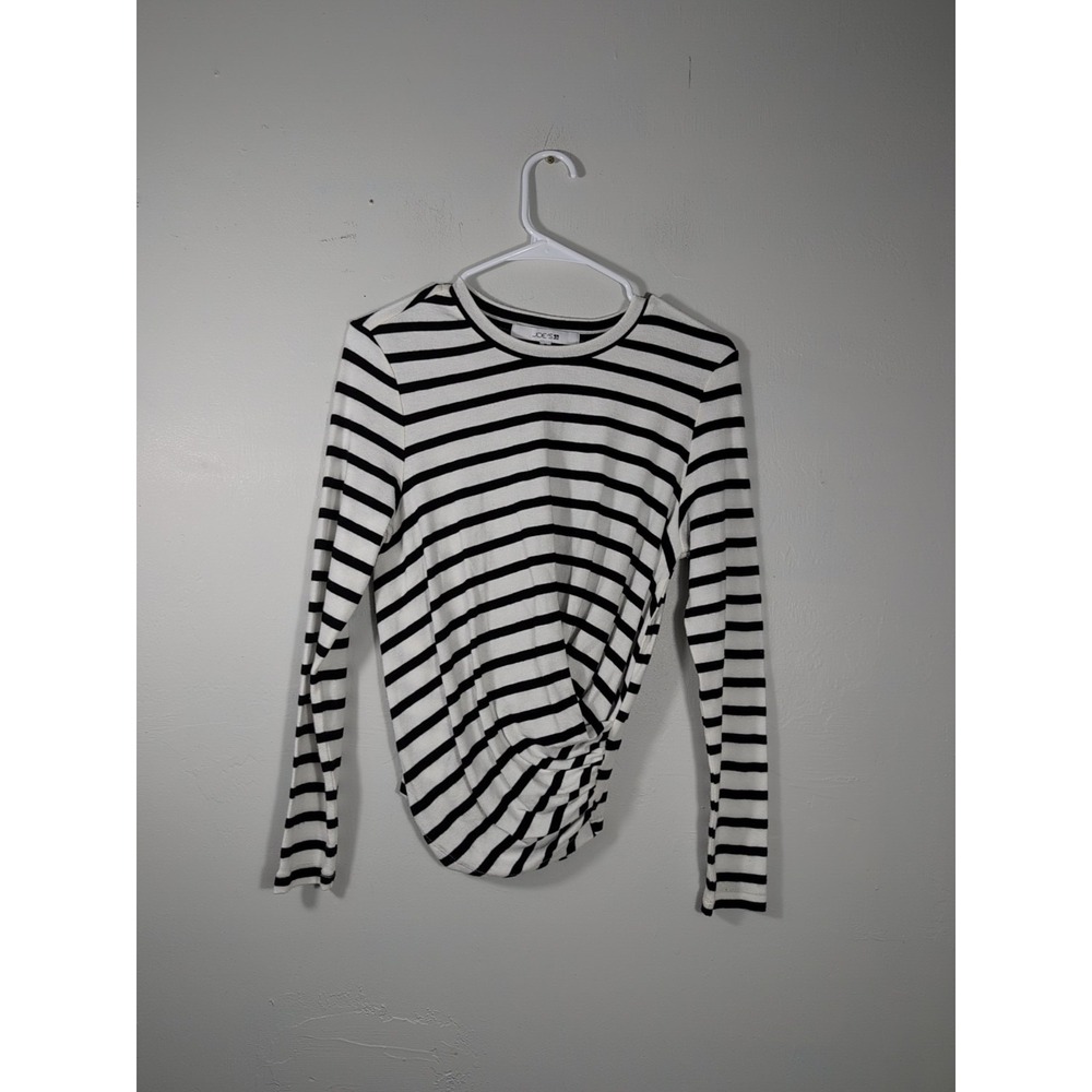 Joe's Jeans Women's Twist Front Long Sleeve Top, Black & White Stripe Medium